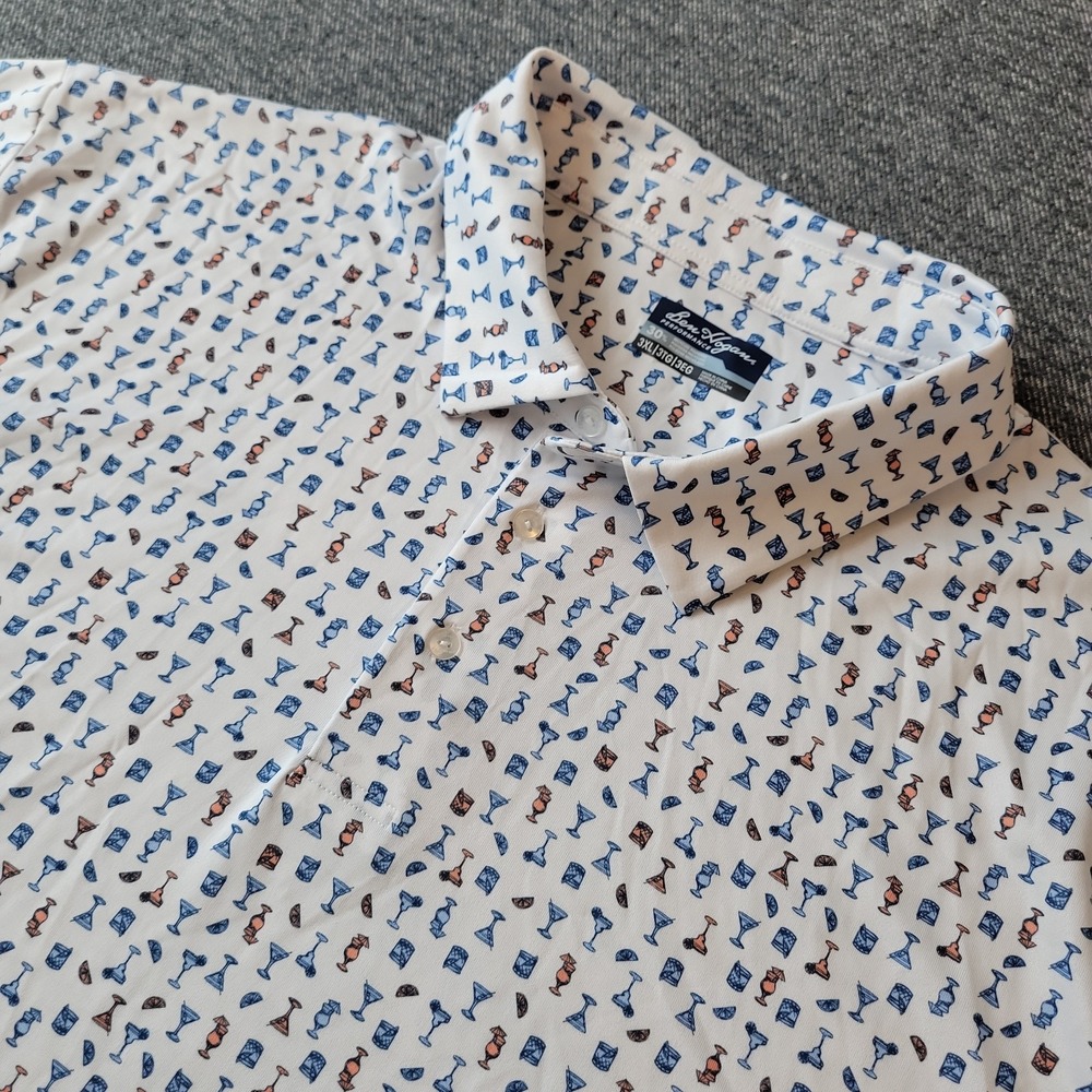Ben Hogan Polo Shirt Men's 3XL White Cocktail All Over Print Golf Performance